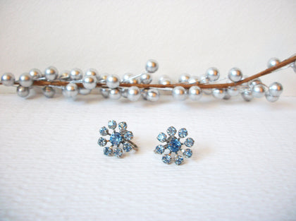 1950s Vintage Blue Rhinestone Snowflake Screw Back Earrings 102920