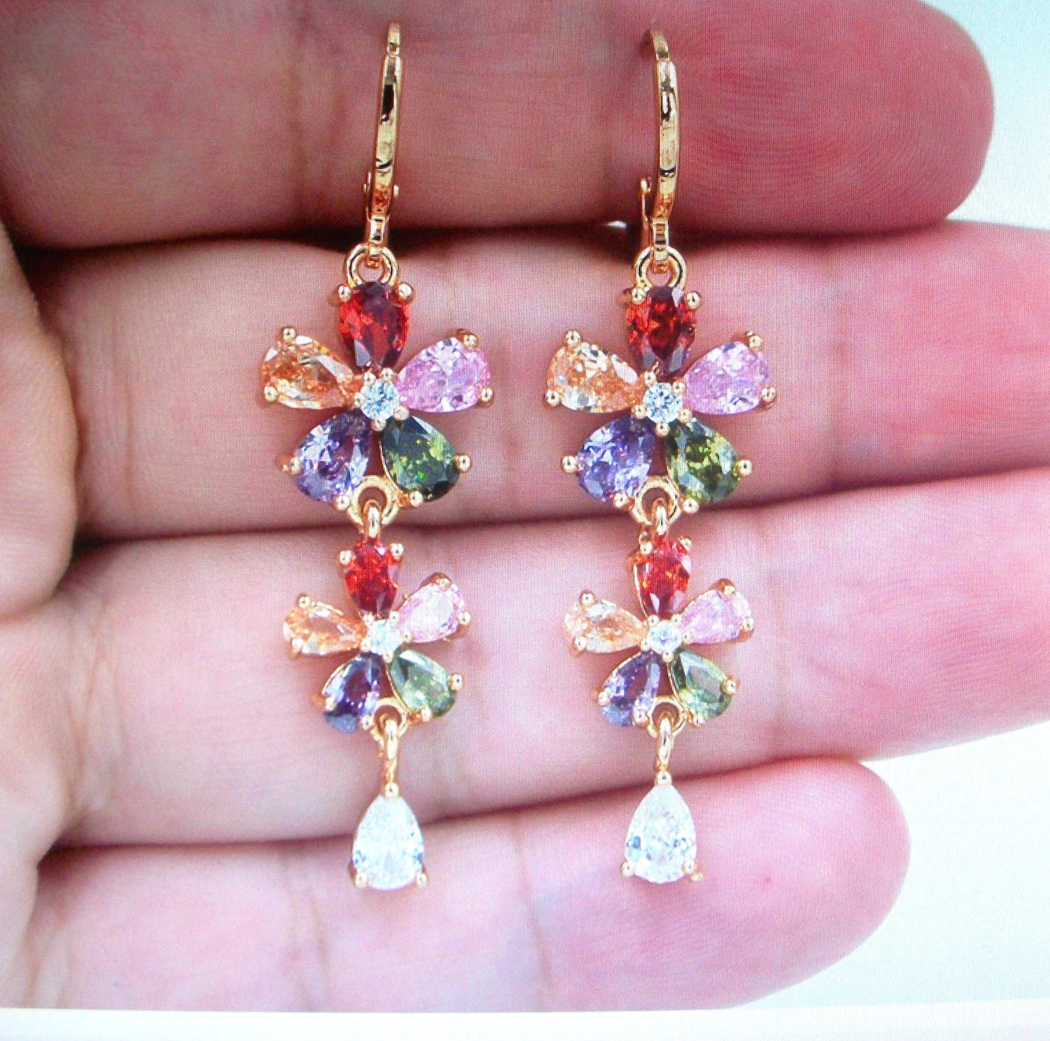 Colorful Cubic Zircon Flower Wedding Earrings 112216