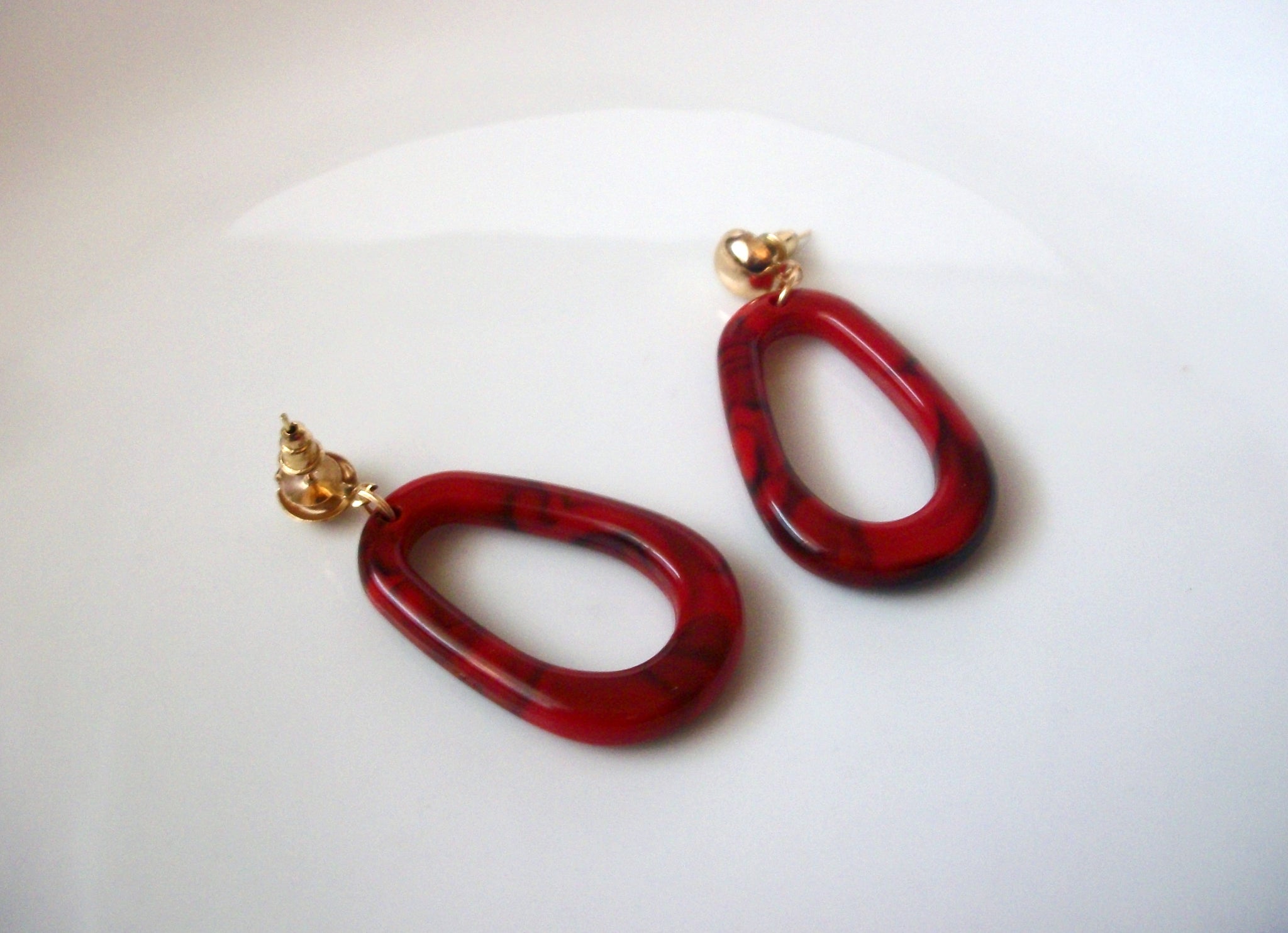Long Red Marbleized Tortoiseshell Earrings, Acetate Earrings, Resin Earrings, Acrylic Earrings, Statement Earrings S35