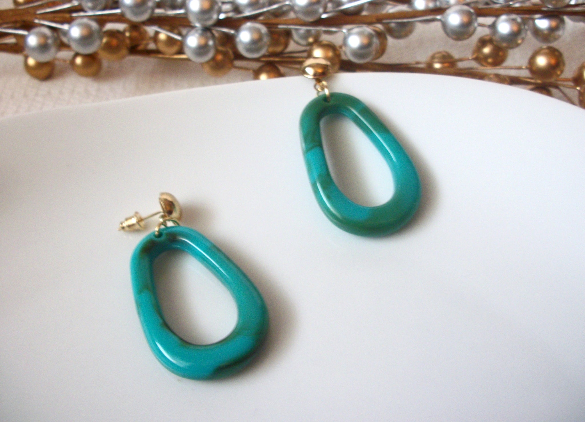 Turquoise Blue Marbleized Earrings, Acetate Earrings, Resin Earrings, Acrylic Earrings, Statement Earrings 112916