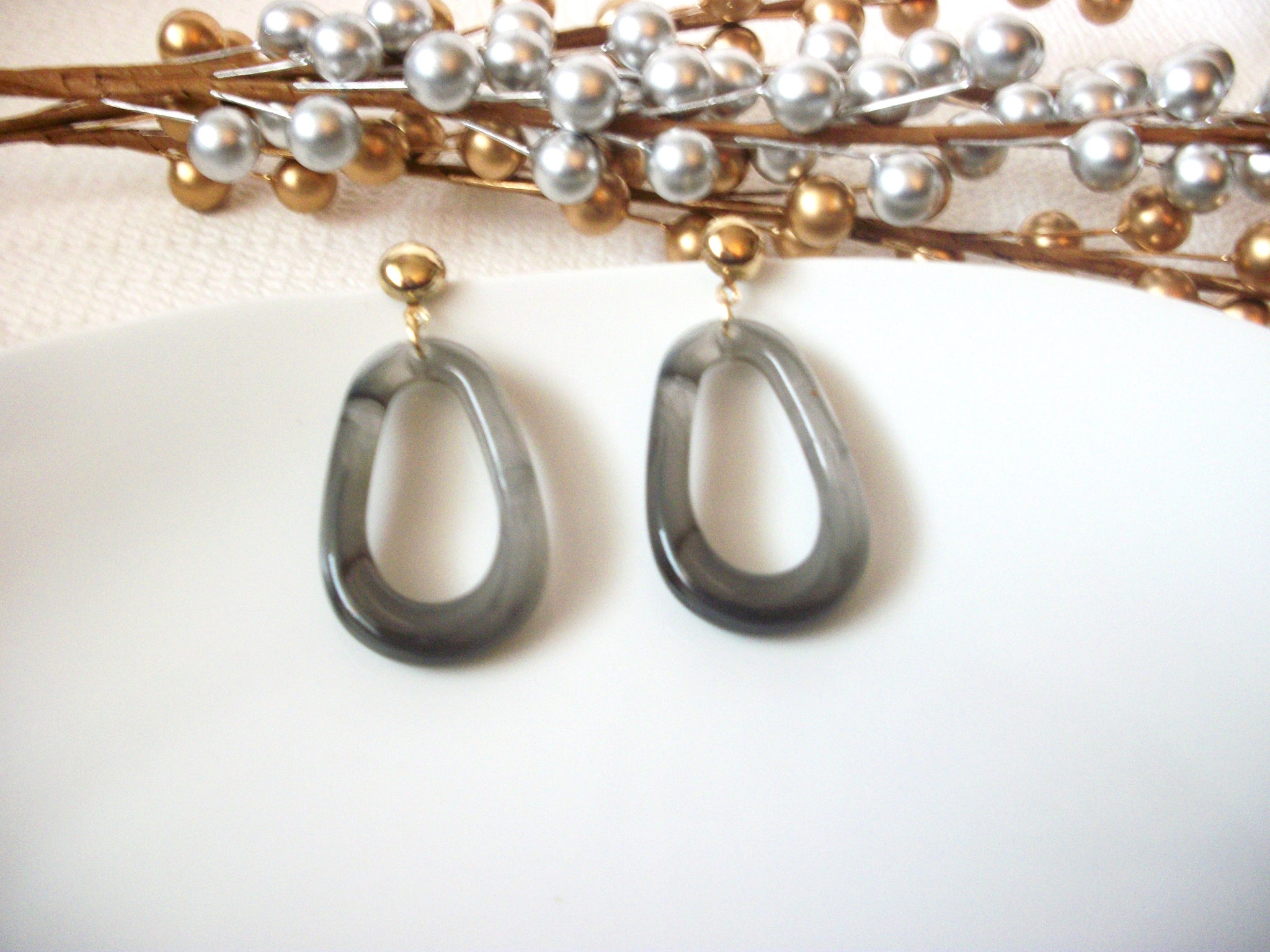 Long Gray Fog Marbleized Tortoiseshell Earrings, Acetate Earrings, Resin Earrings, Acrylic Earrings, Statement Earrings S35