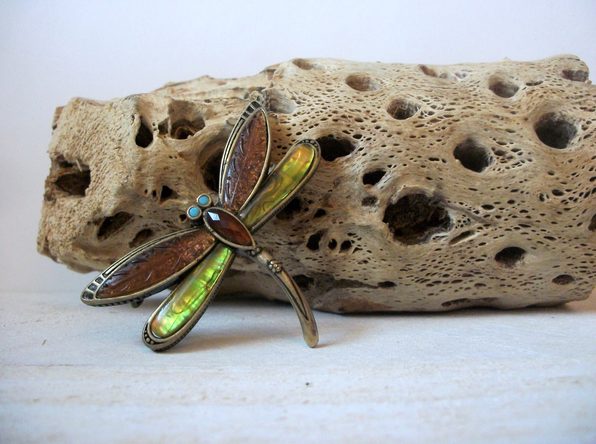LC Stamped Brooch, Antiqued Brass Brooch, Dragonfly Pin, Designer Brooch Pins 113016