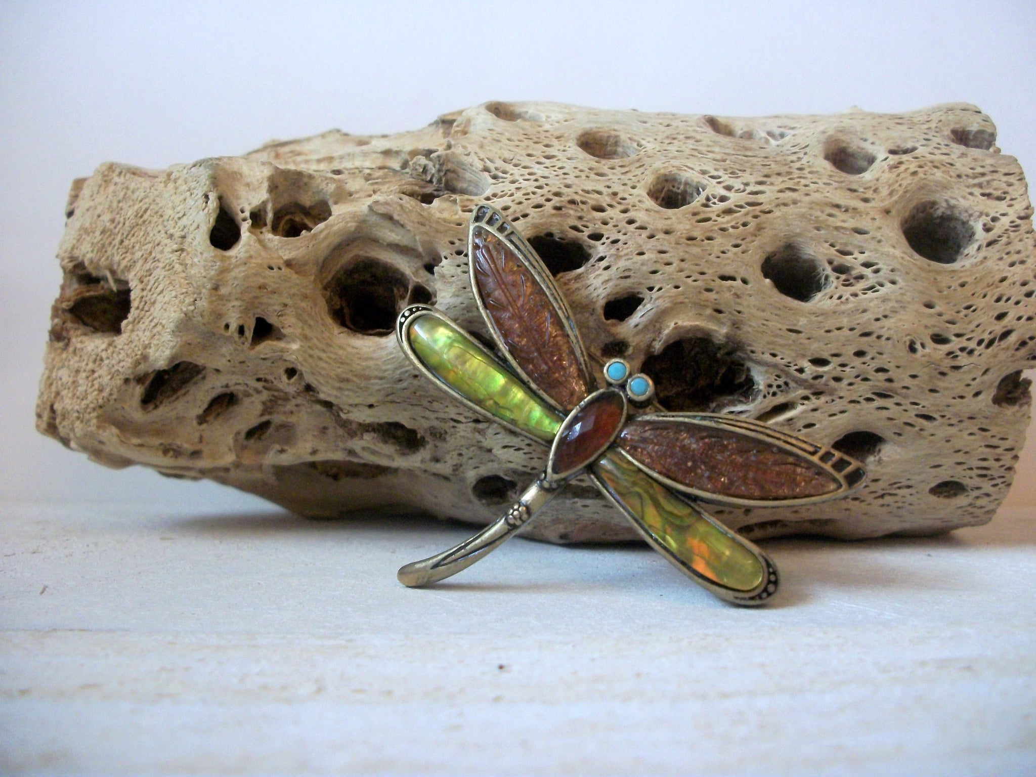 LC Stamped Brooch, Antiqued Brass Brooch, Dragonfly Pin, Designer Brooch Pins 113016