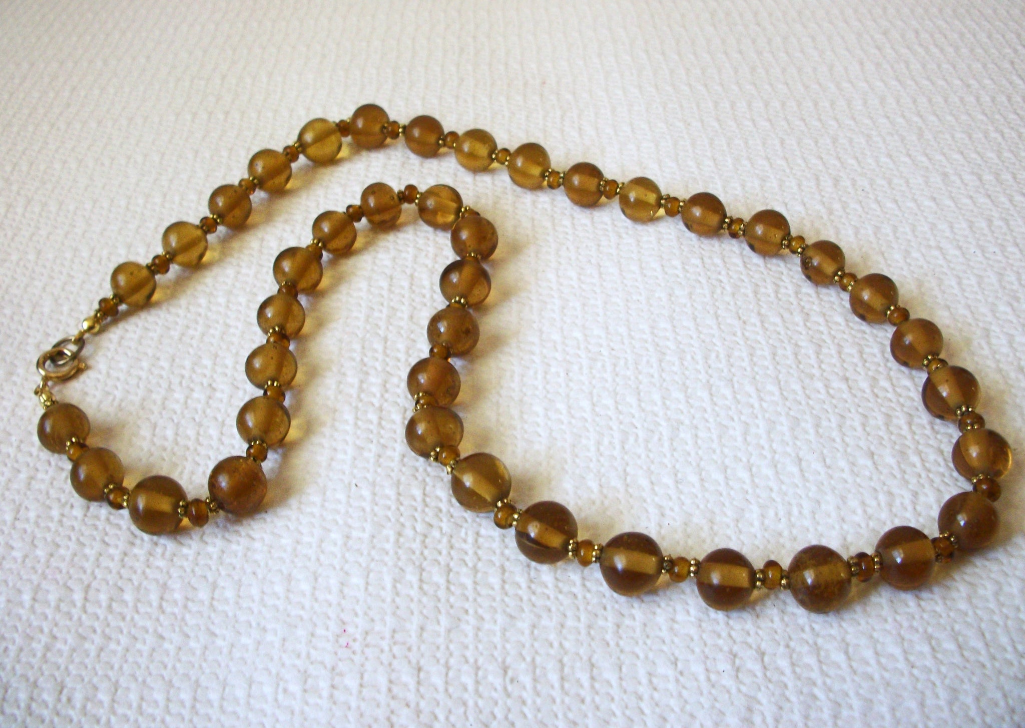 Vintage Translucent Golden Brown Amber Glass Necklace 41320