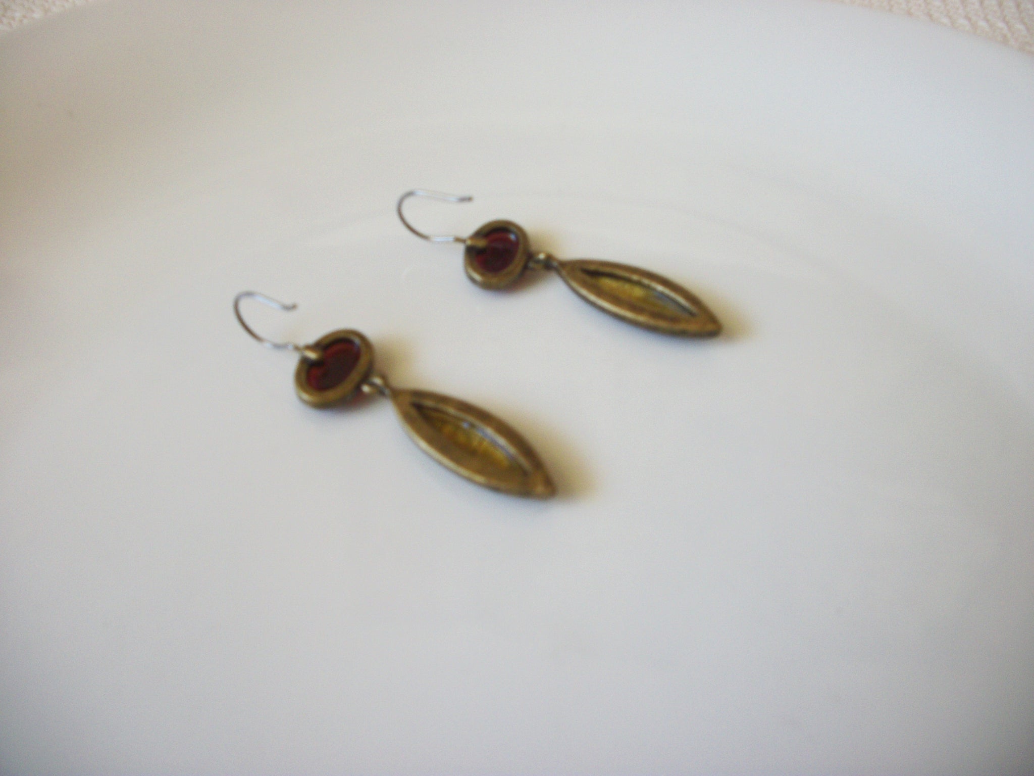 Vintage Brass Glitter Stones Earrings 41320