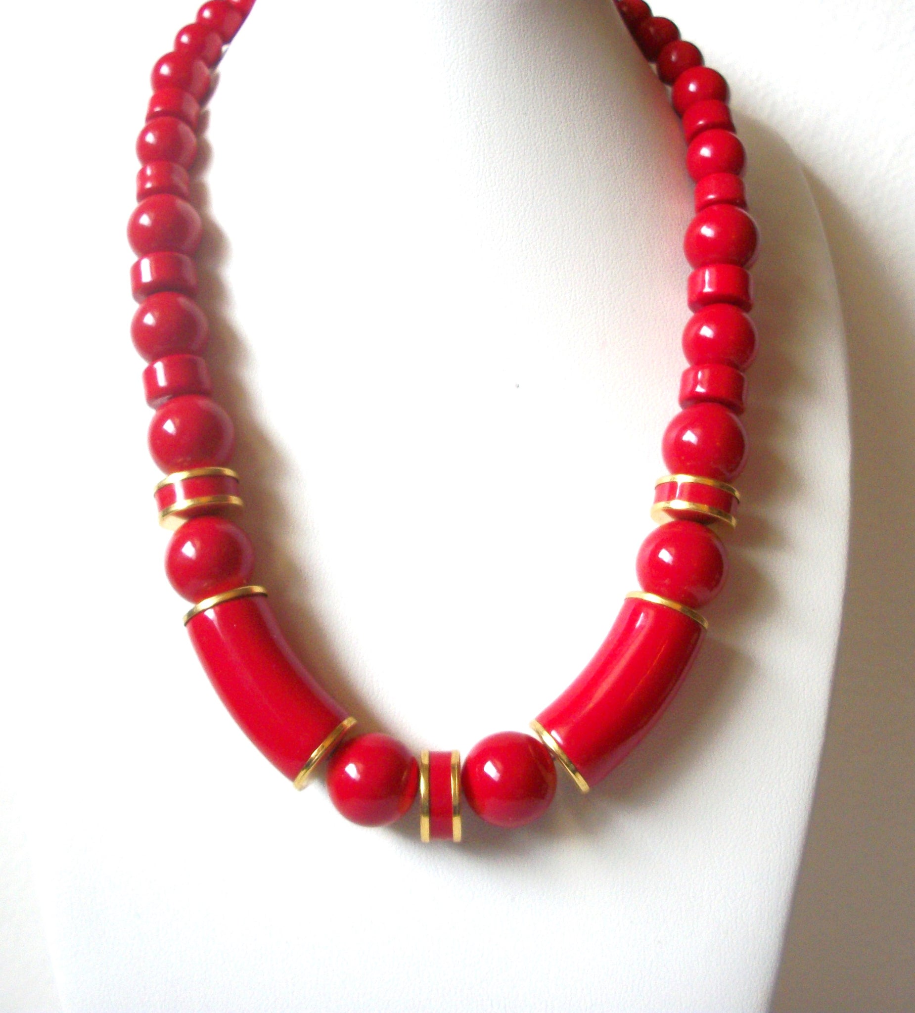 Retro Red Lucite Gold Necklace 110620