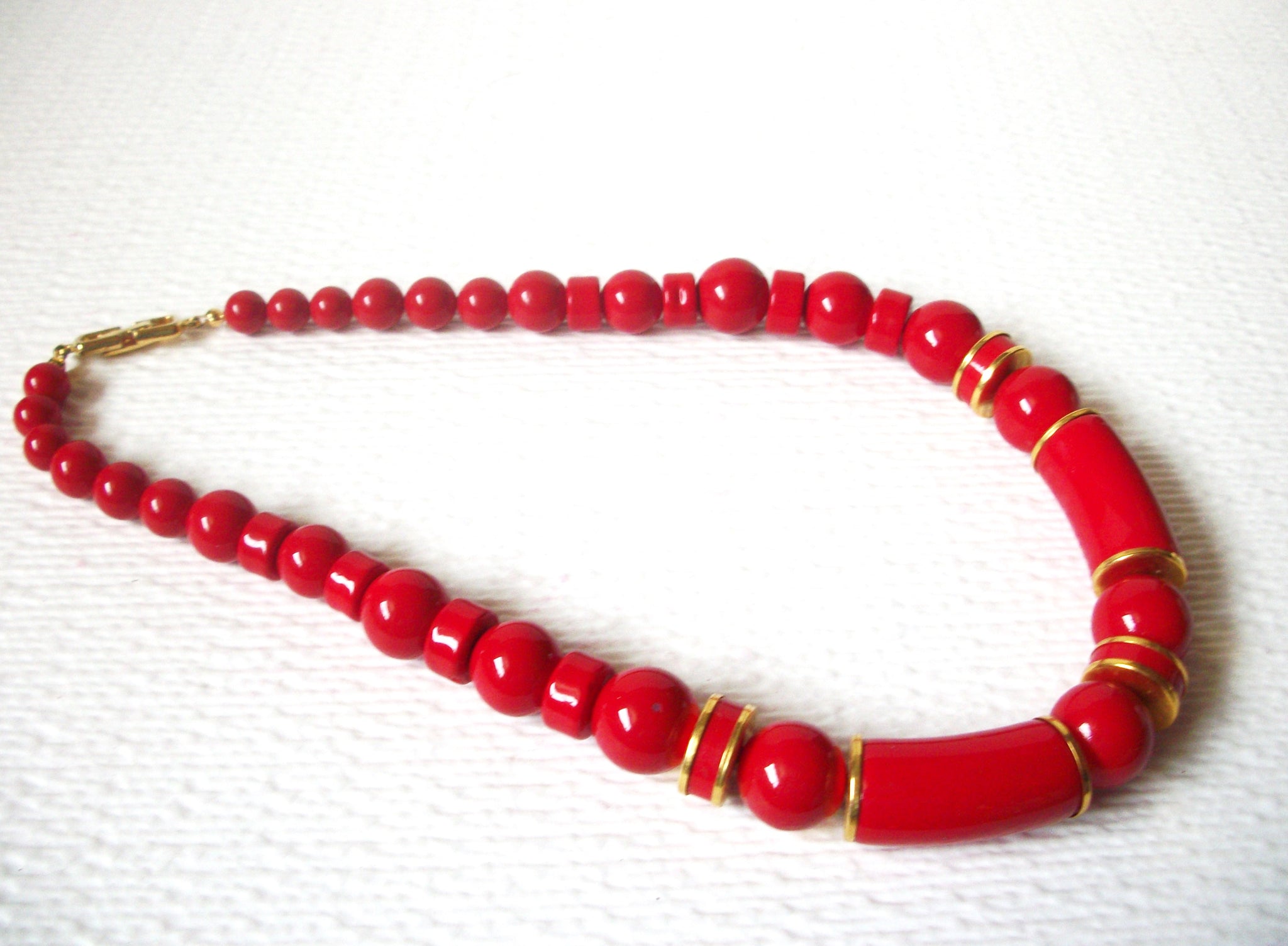 Retro Red Lucite Gold Necklace 110620