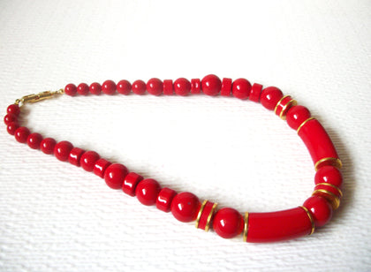 Retro Red Lucite Gold Necklace 110620