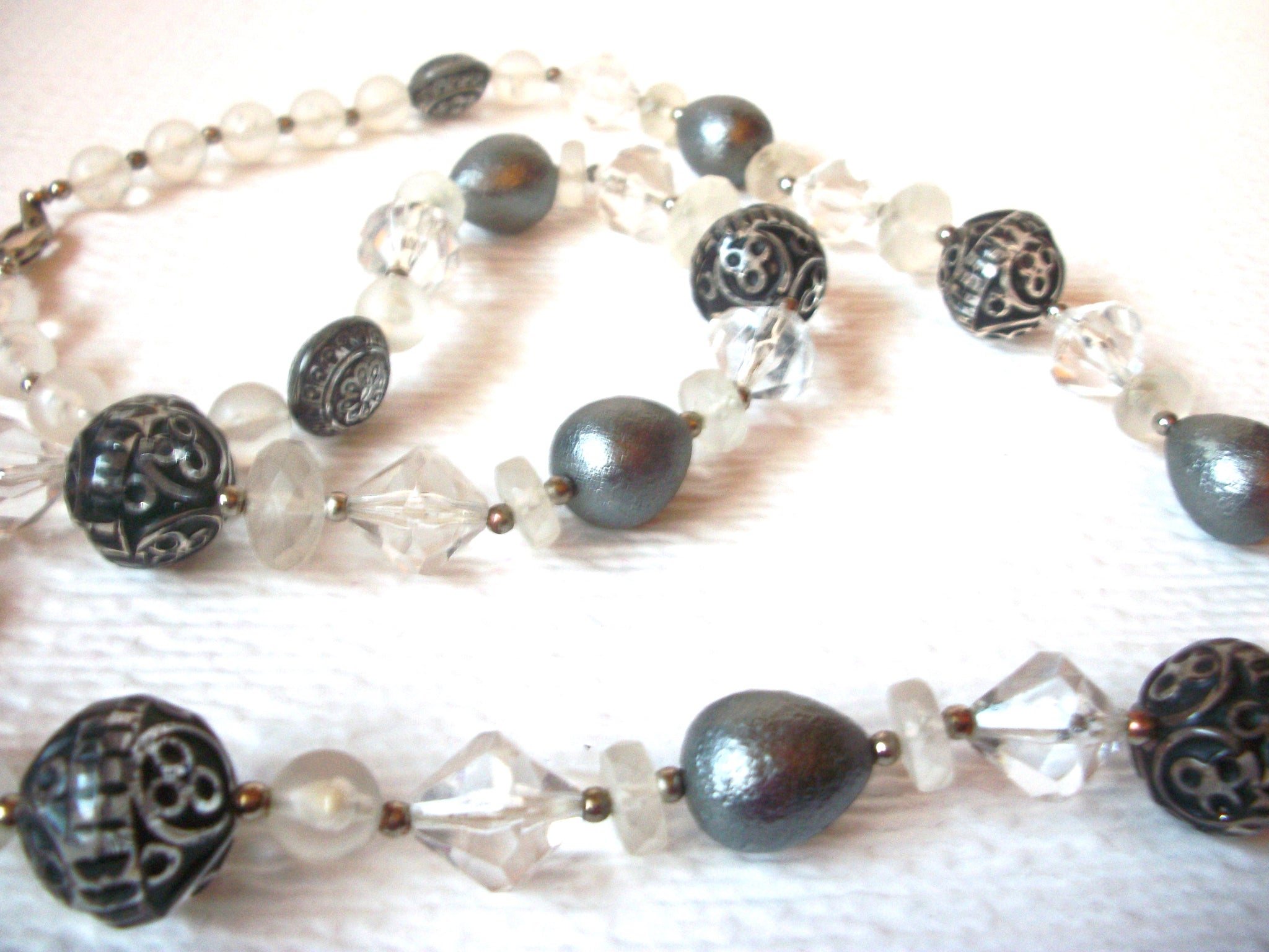 Vintage Clear Gray Black Necklace 110820