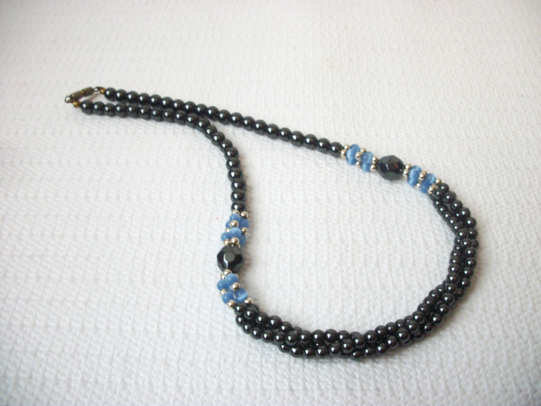 Vintage Hematite Blue Tiger Eye Necklace 72116D