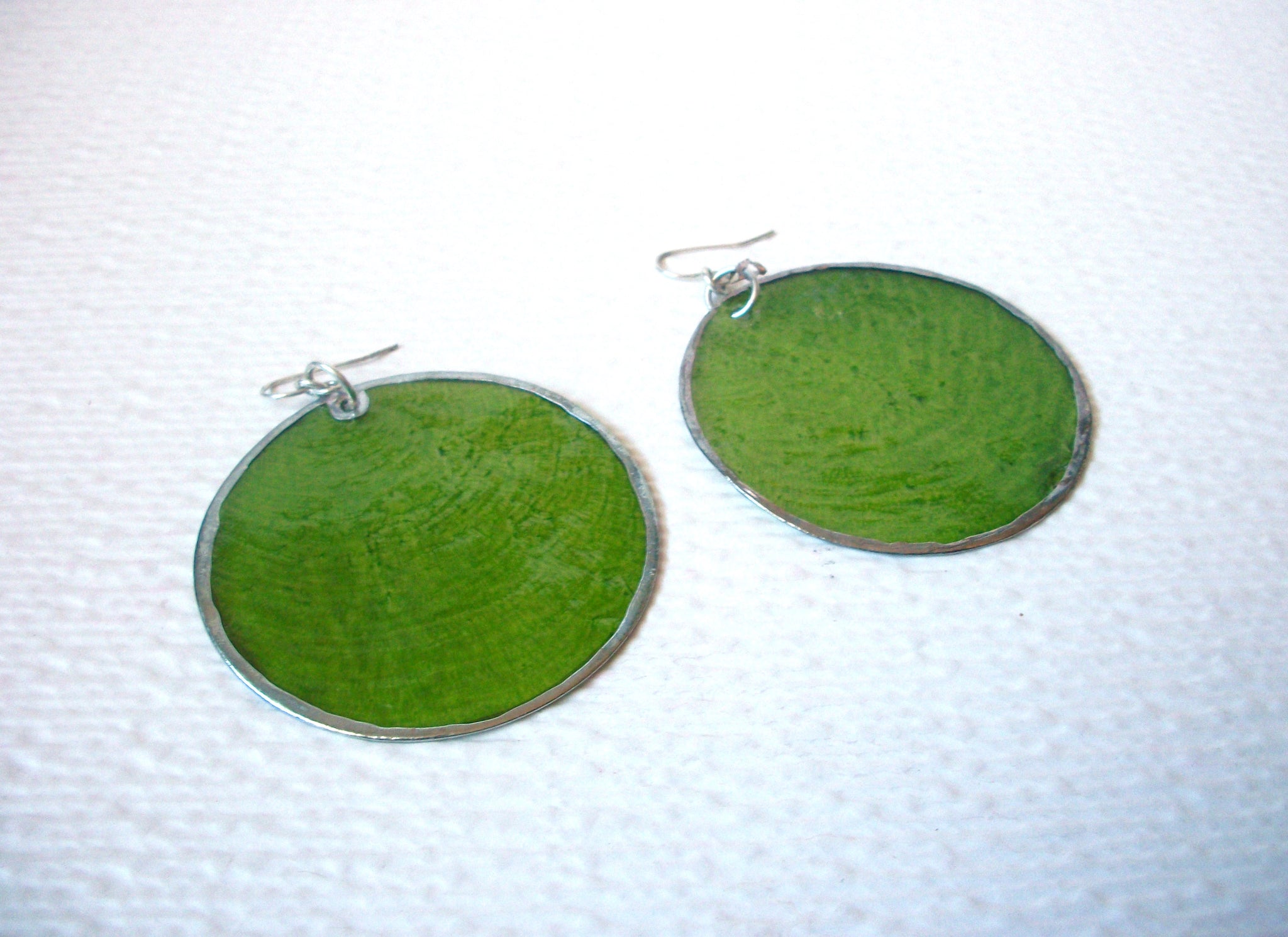 Large Retro 1970s Green Glass Earrings 111020