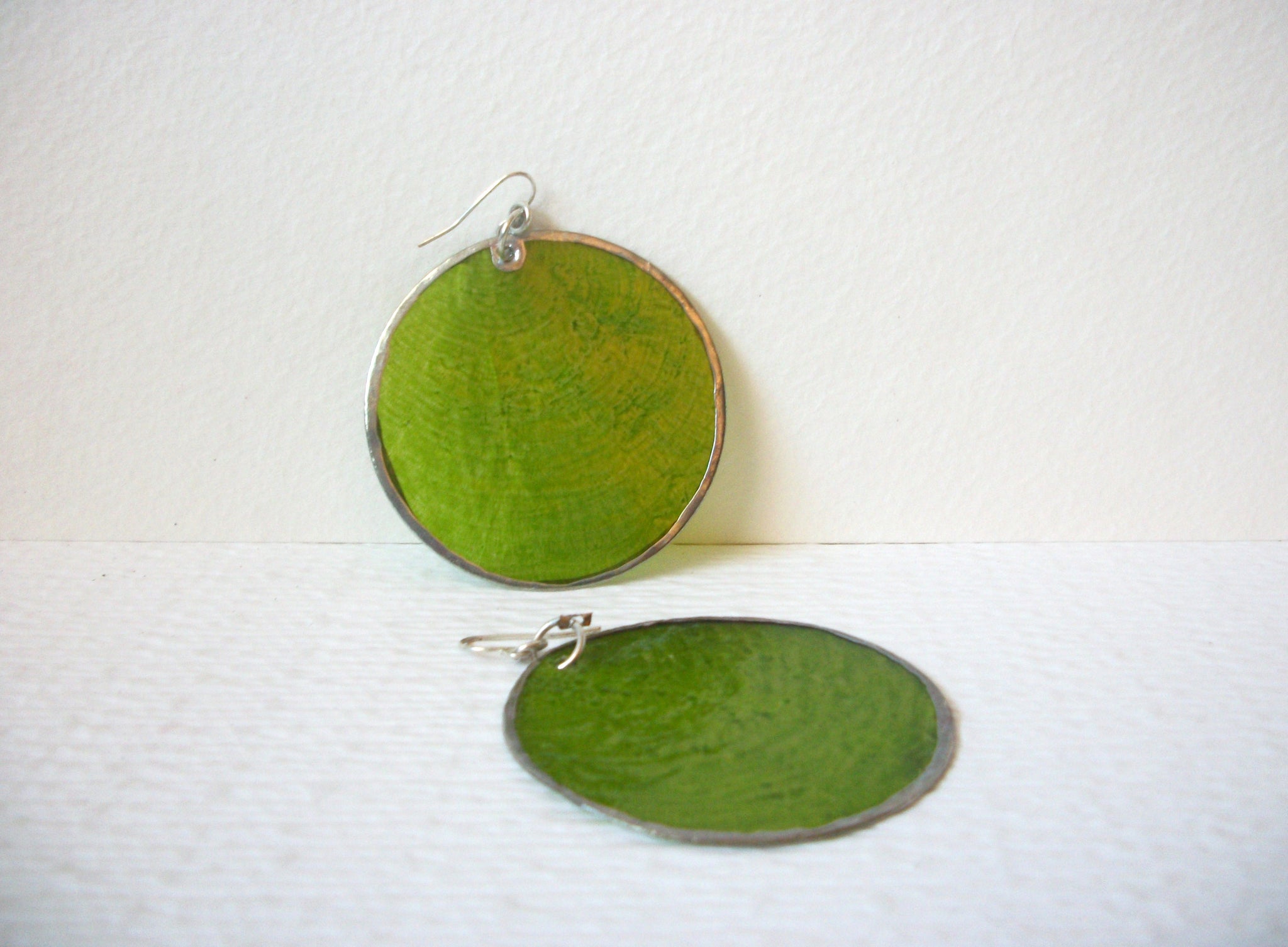 Large Retro 1970s Green Glass Earrings 111020