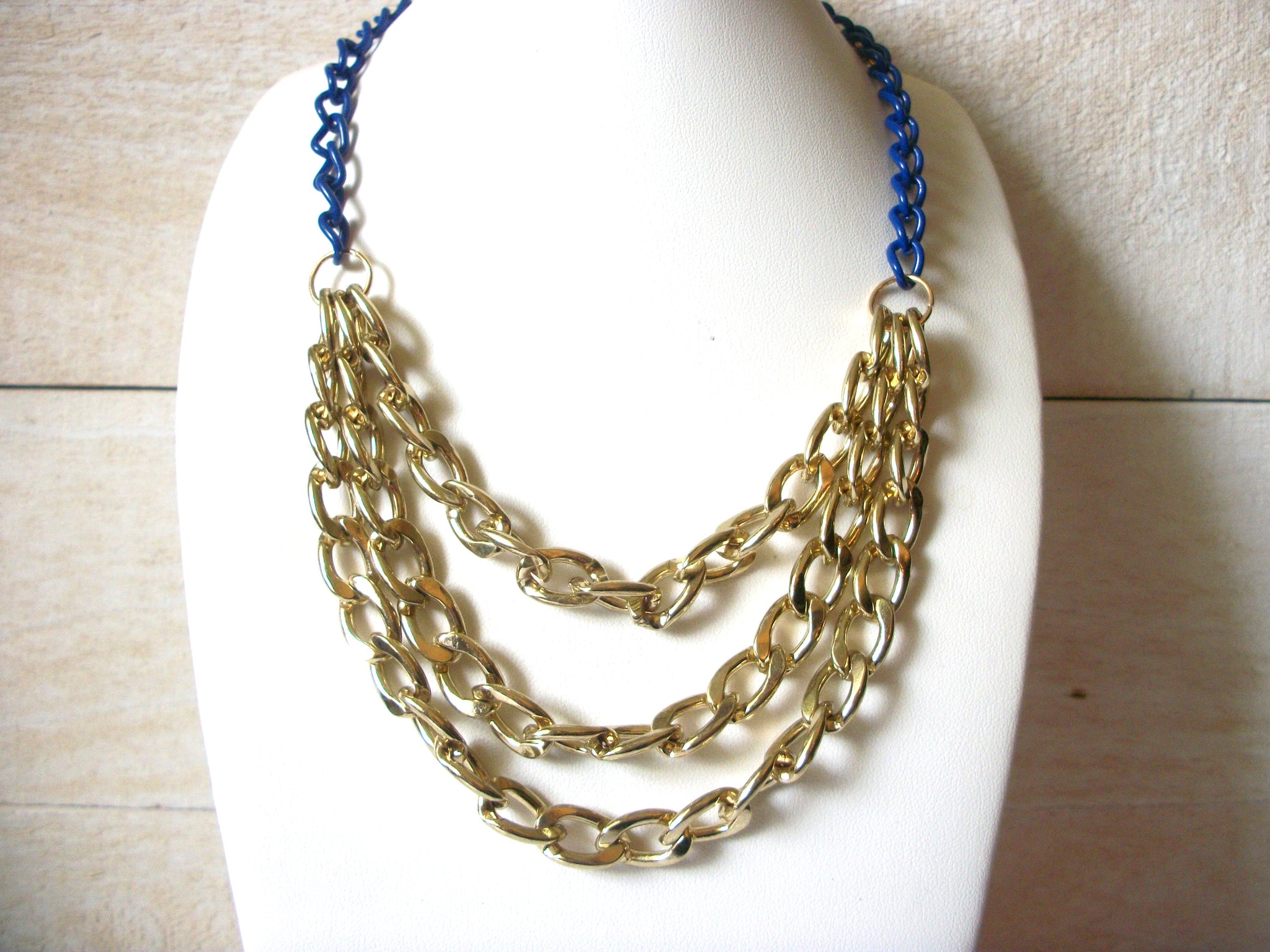 Retro Gold Blue Chain Links Necklace 41920