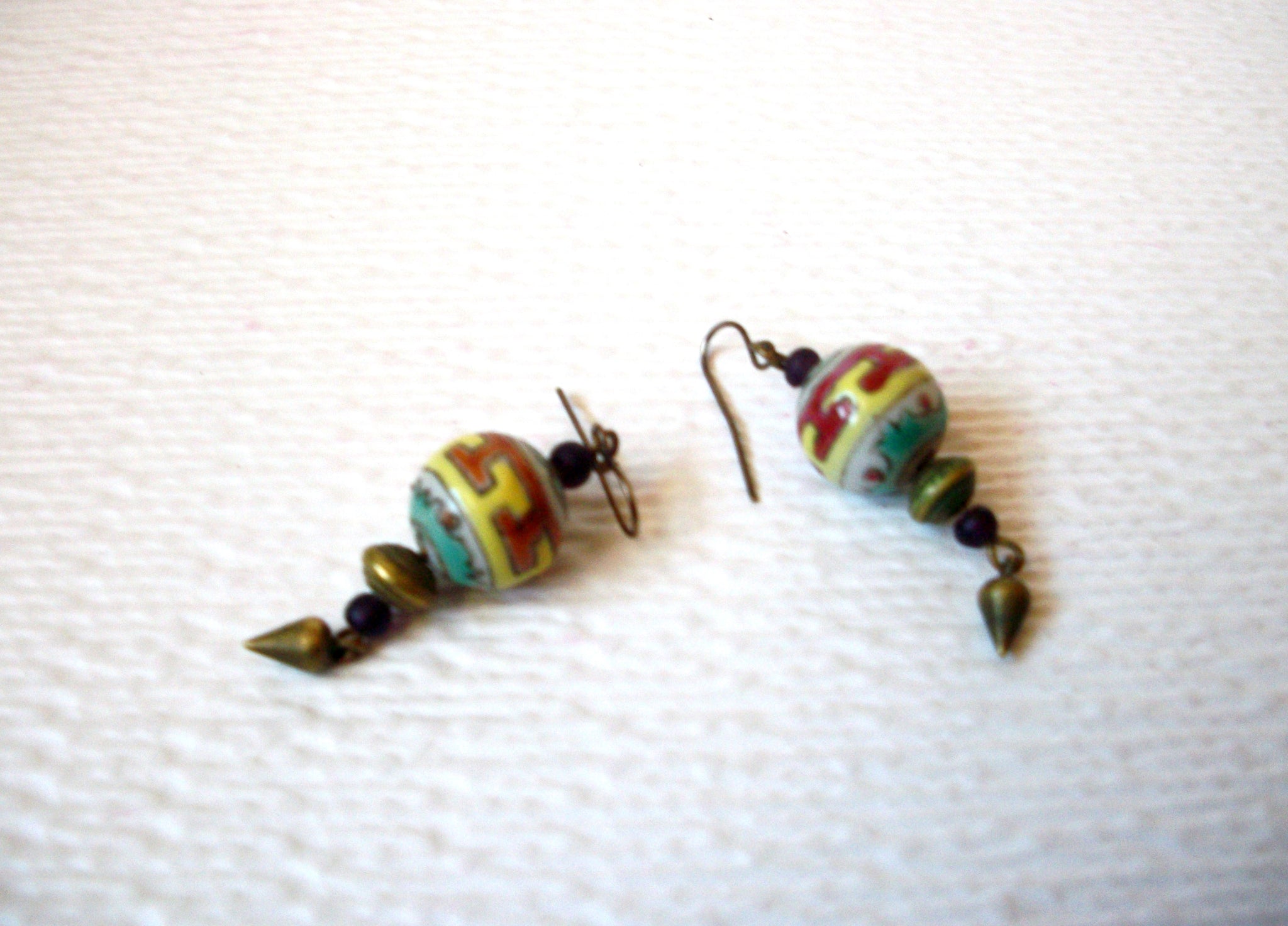 Vintage Ethnic Brass Glass Earrings 111120