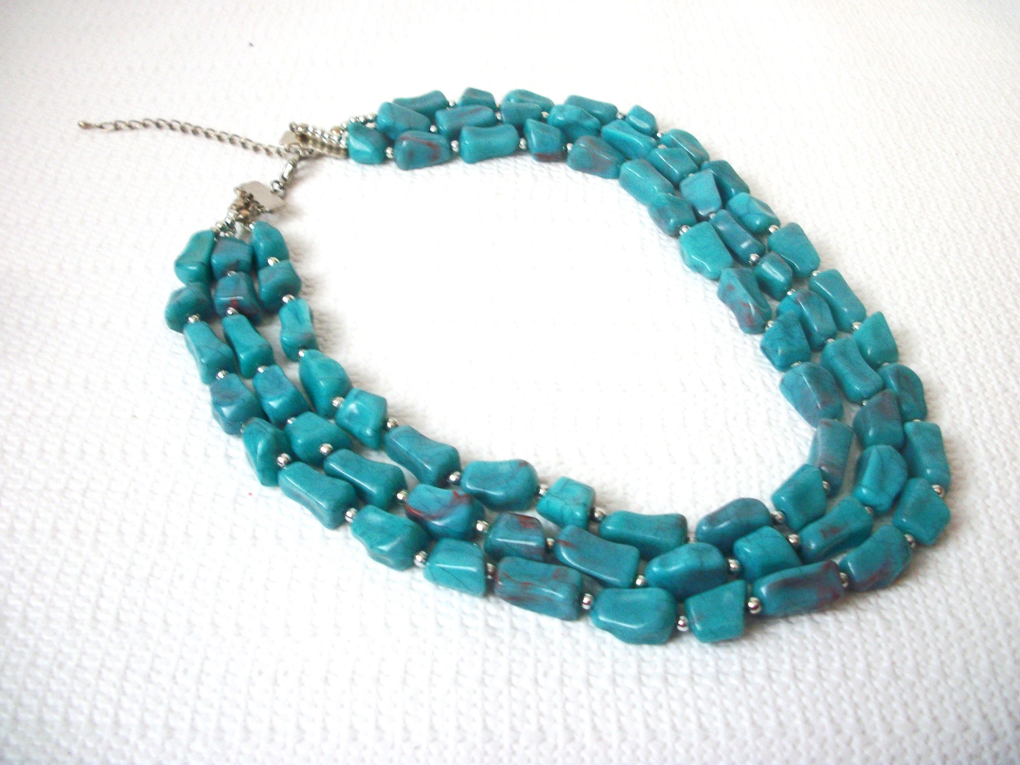 Vintage Chunky Multi Strand Turquoise Lucite Necklace 70616