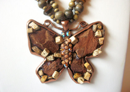 Vintage Stones Rhinestones Butterfly Necklace 111220