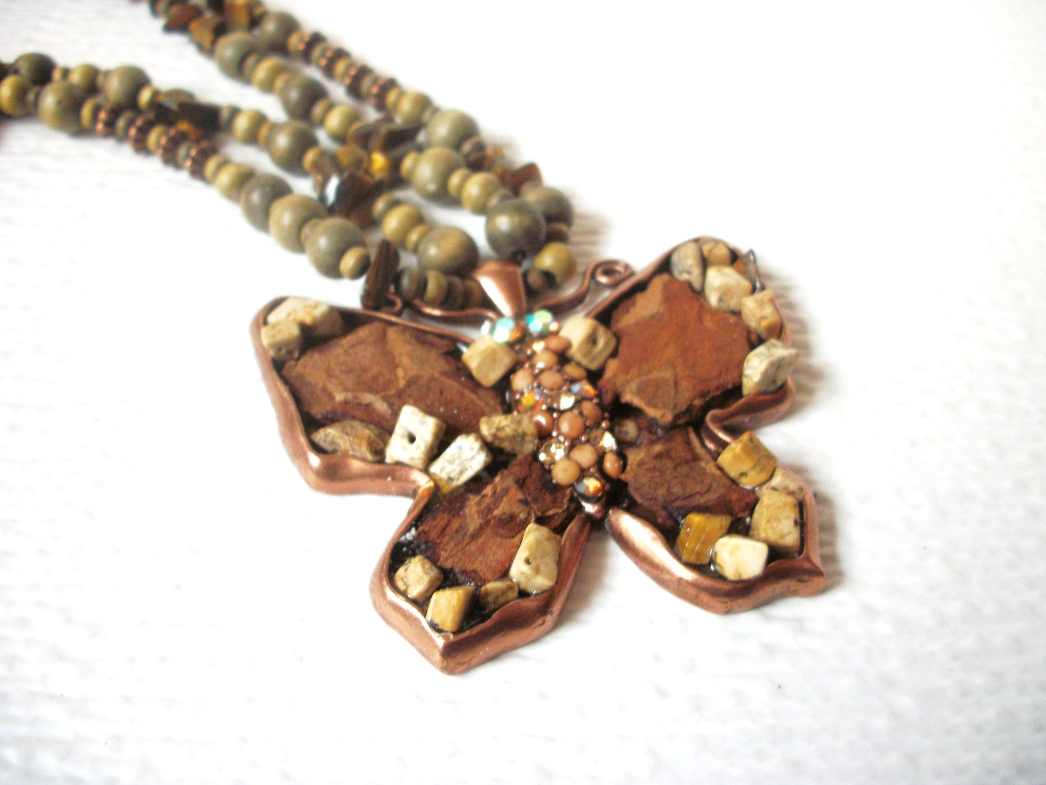 Vintage Stones Rhinestones Butterfly Necklace 111220