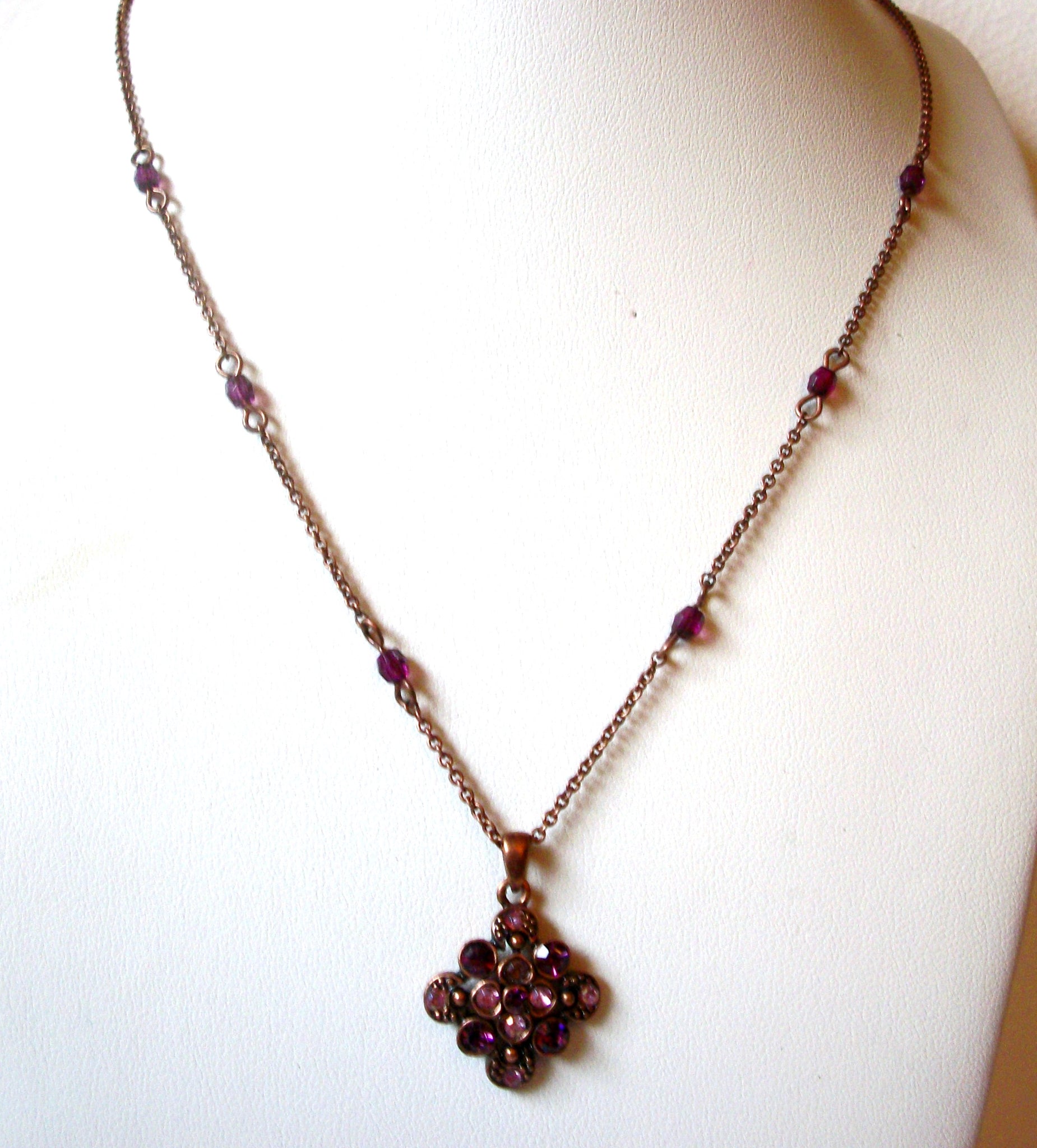 Vintage Copper Rhinestone Necklace 111220