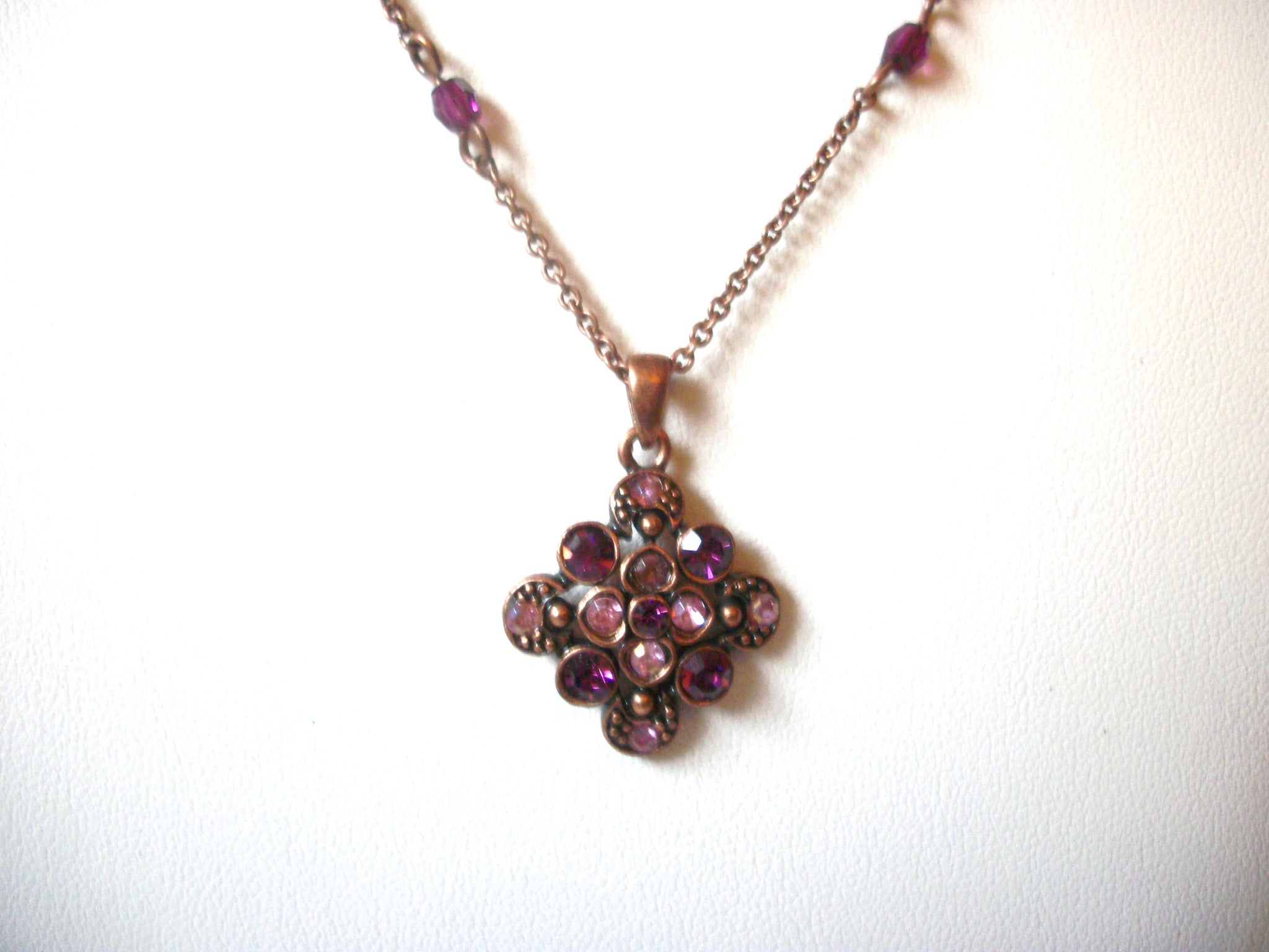 Vintage Copper Rhinestone Necklace 111220