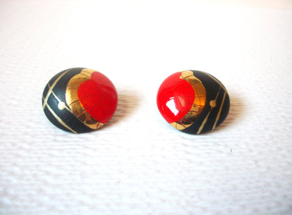 Vintage 1950s Dome Red Gold Black Earrings 111320