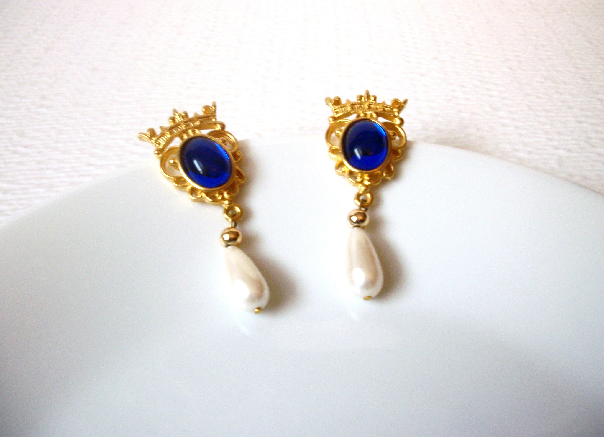Retro Royal Blue Faux Pearl Earrings 111720