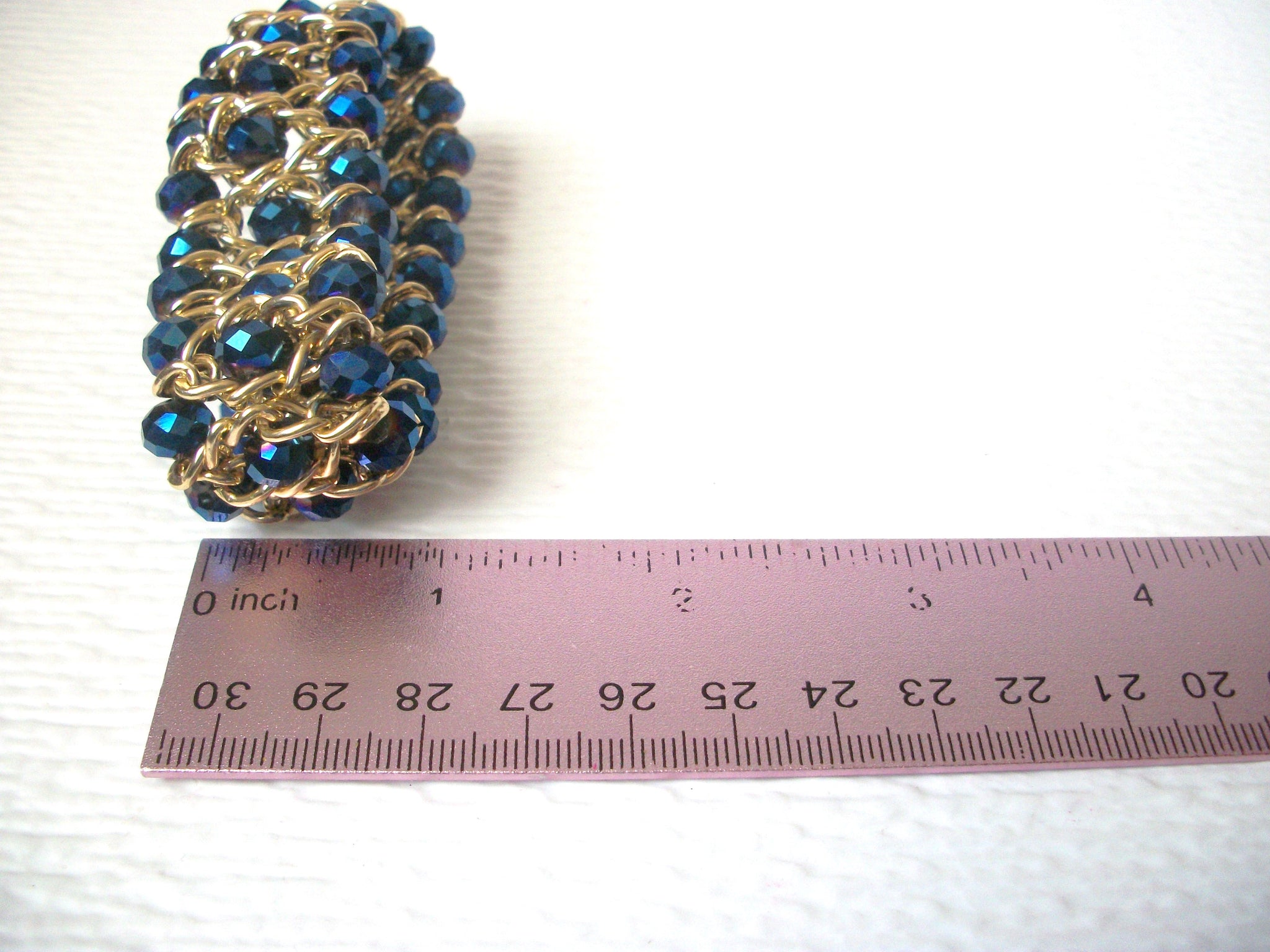 Retro Gold Blue Czech Glass Bracelet 111720