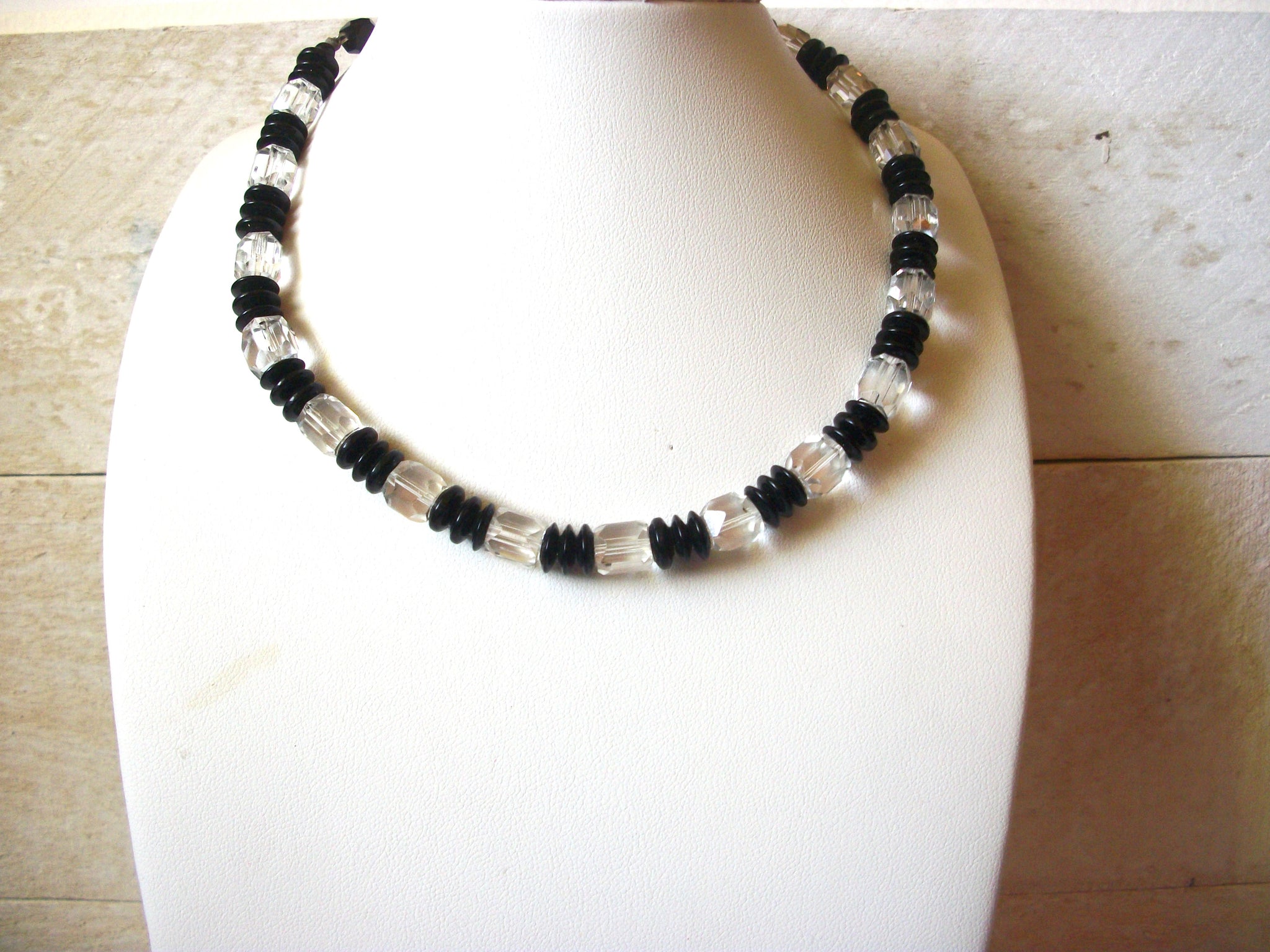 Vintage Clear Black Glass Necklace 51020