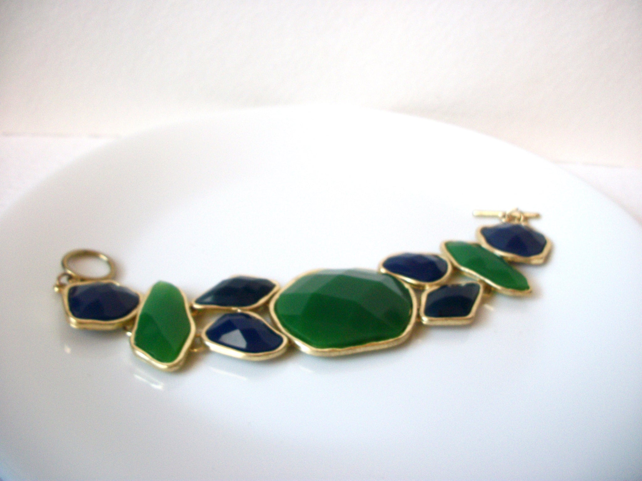 Retro Gold Blue Green Statement Bracelet 111820