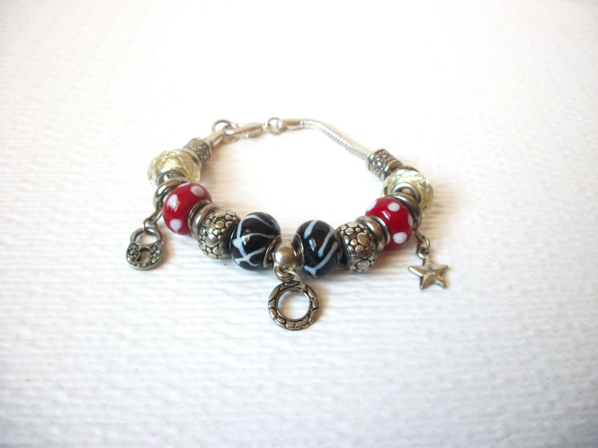 Retro Lamp Work Glass Charms Bracelet 111820