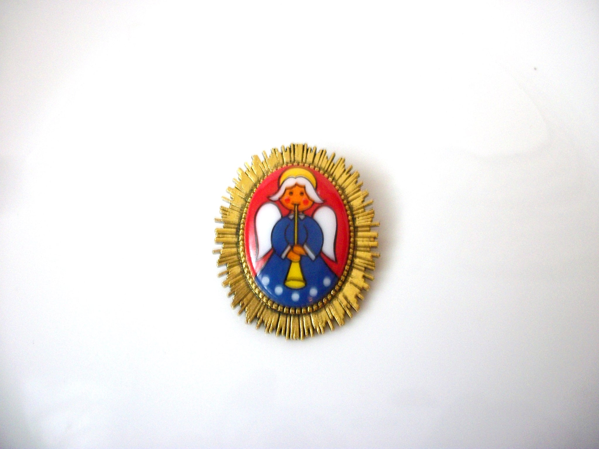 1960s West German Limoge Glass Stone Christmas Angel Pin 121016