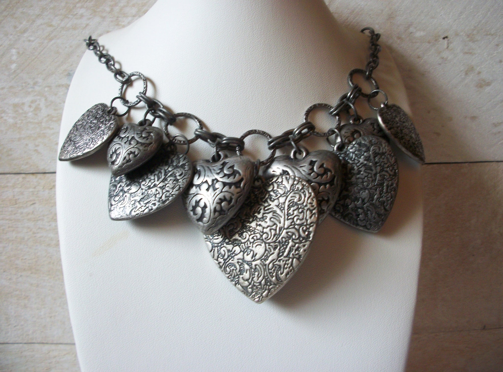 Retro NY Stamped Big Hearts Necklace 51320