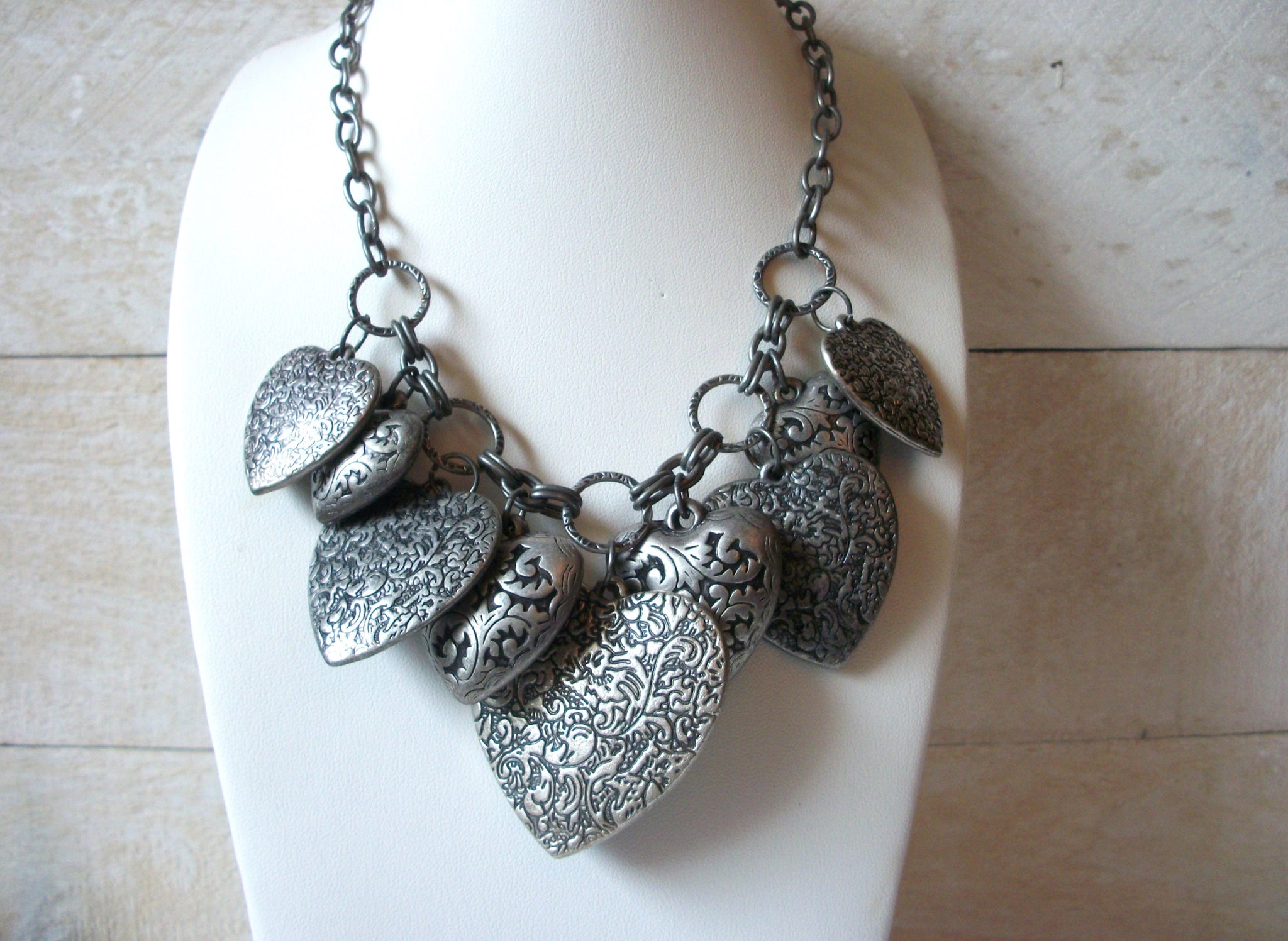 Retro NY Stamped Big Hearts Necklace 51320