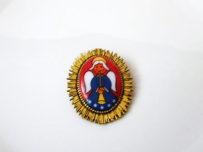 1960s West German Limoge Glass Stone Christmas Angel Pin 121016