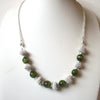 Retro Green Glass Silver Toned Necklace 111920