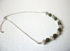 Retro Green Glass Silver Toned Necklace 111920