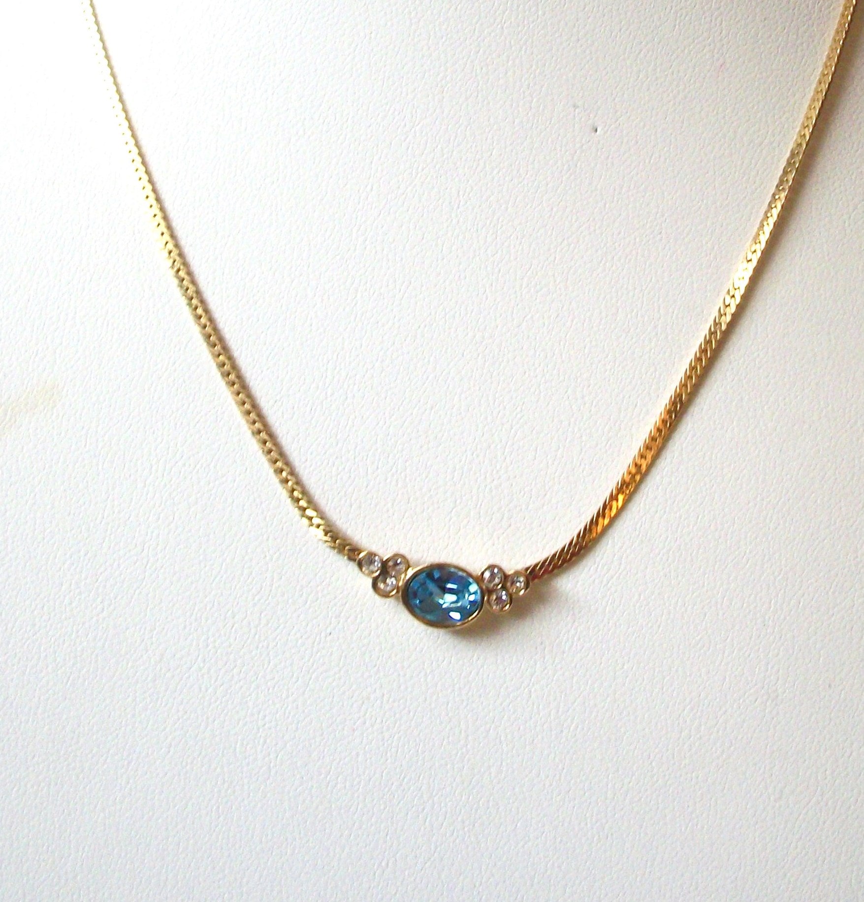Retro Blue Faceted Montana Rhinestone Necklace 112120