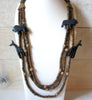 African Lion Hyena Wood Necklace 51420