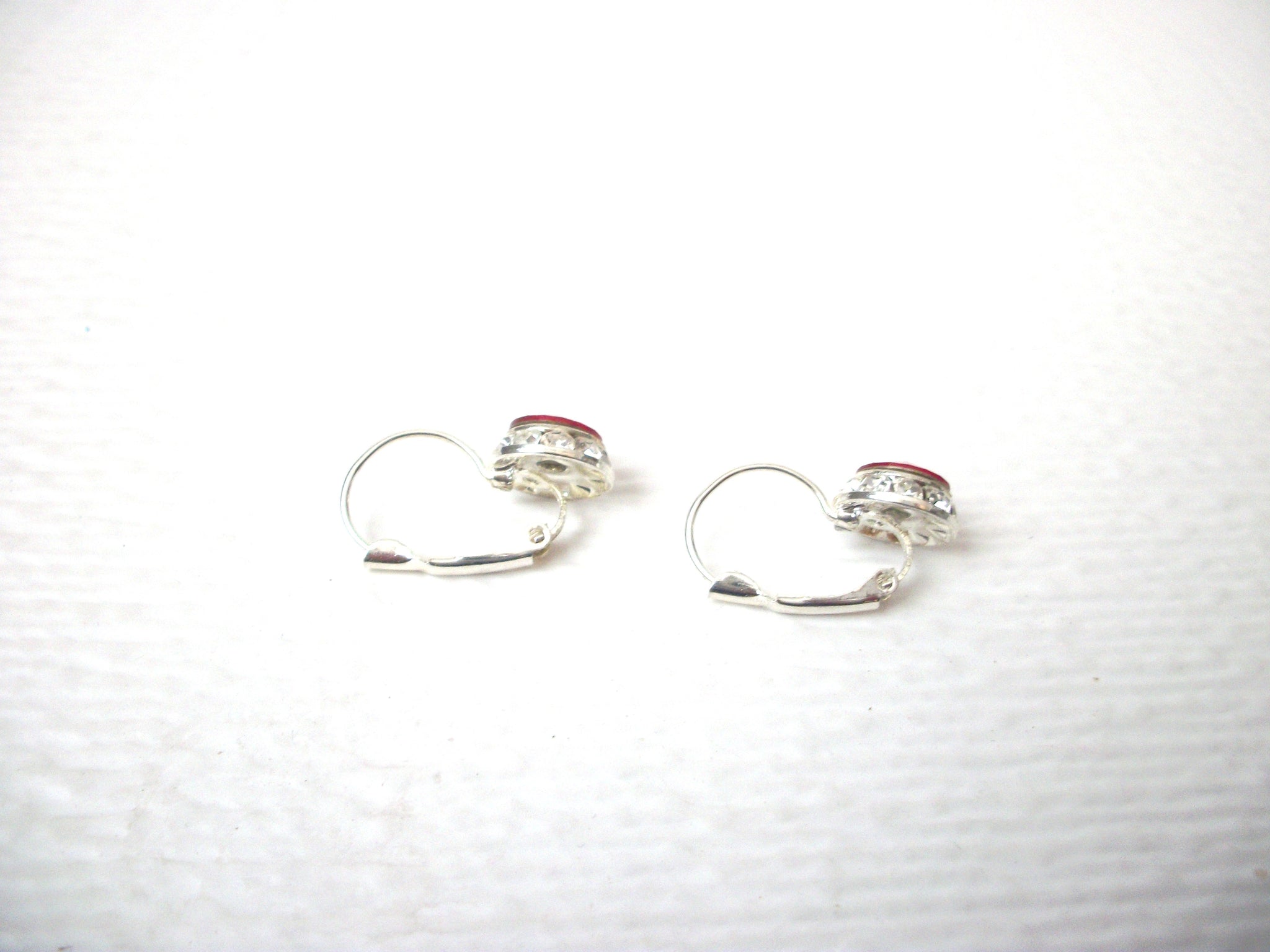 Retro Silver Toned Red Rhinestone Earrings 112120