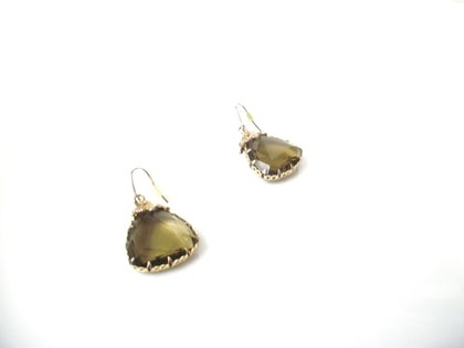 Vintage Dark Olive Prong Set Glass Earrings 112120