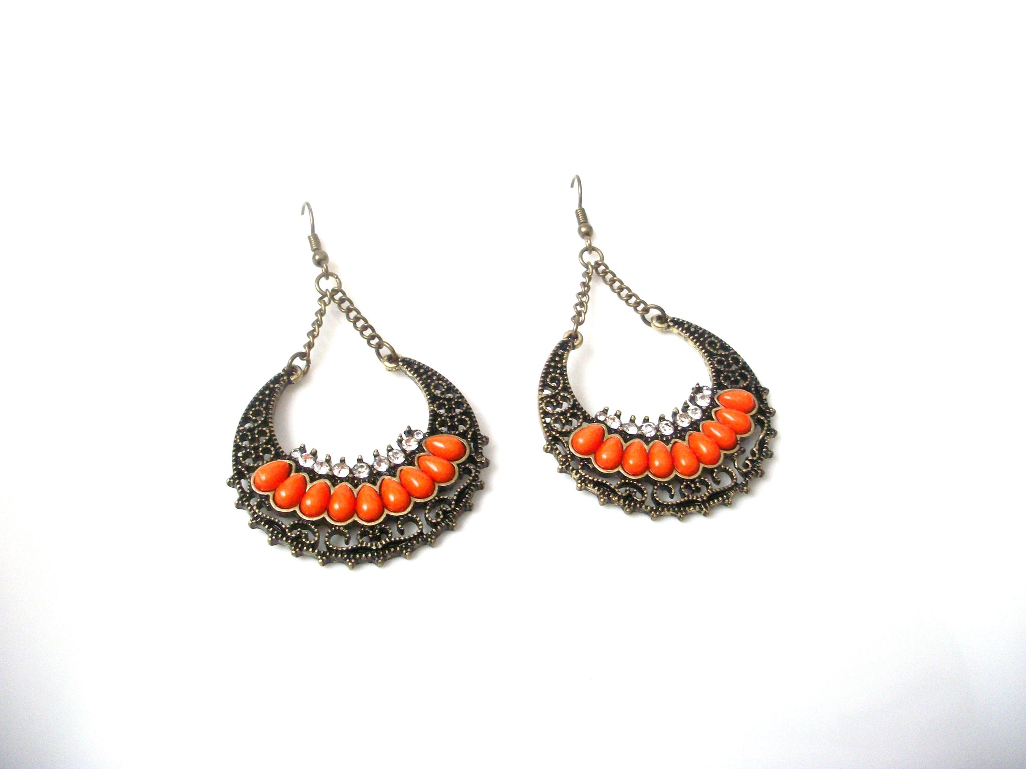 Bohemian Rhinestone Clear Orange Dangle Earrings 112120