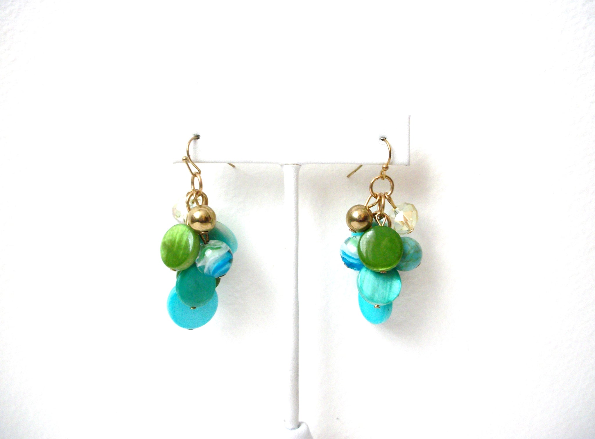 Retro Blue Green Glass Shell Earrings 112320