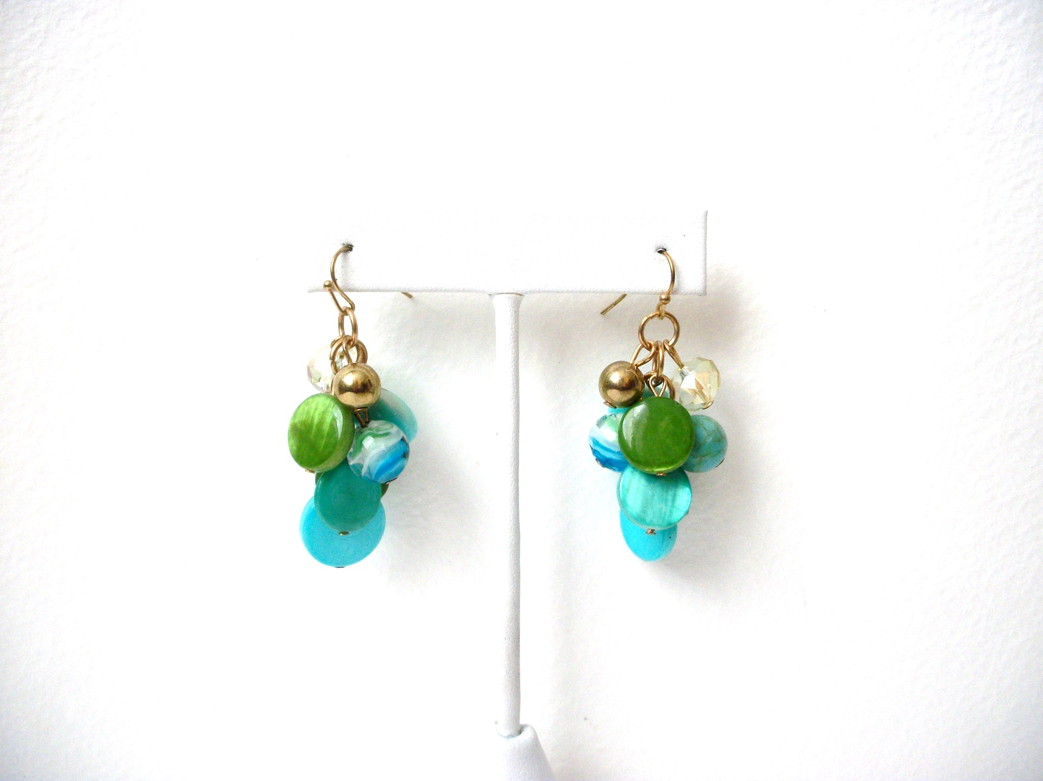 Retro Blue Green Glass Shell Earrings 112320