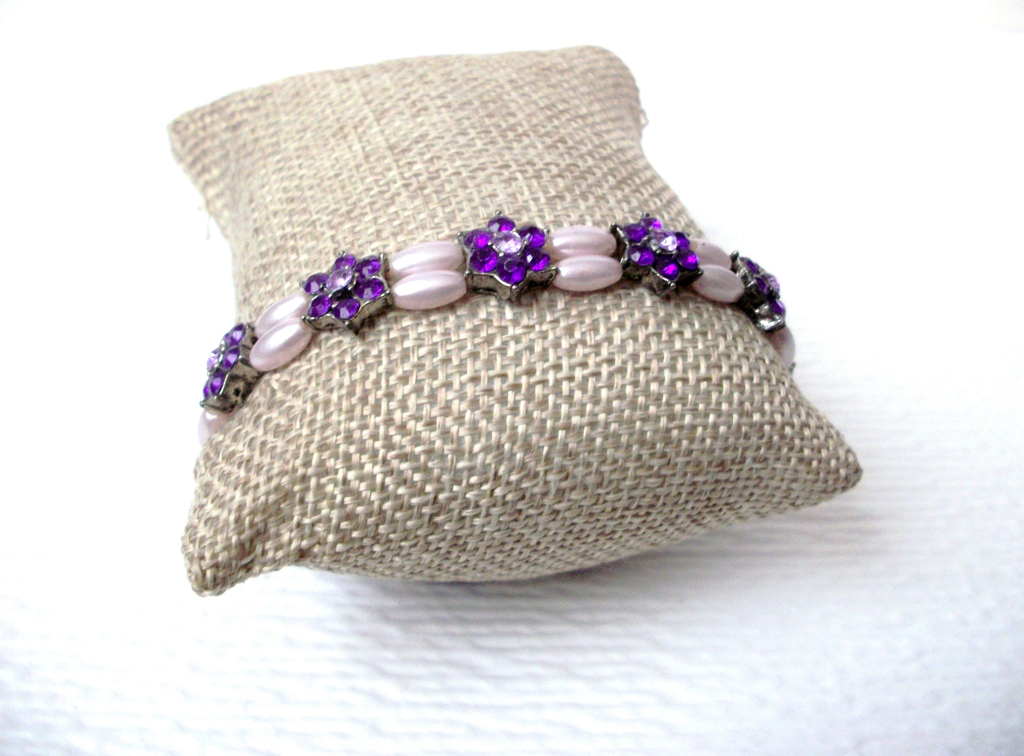 Vintage Purple Rhinestone Faux Pearl Bracelet 112120