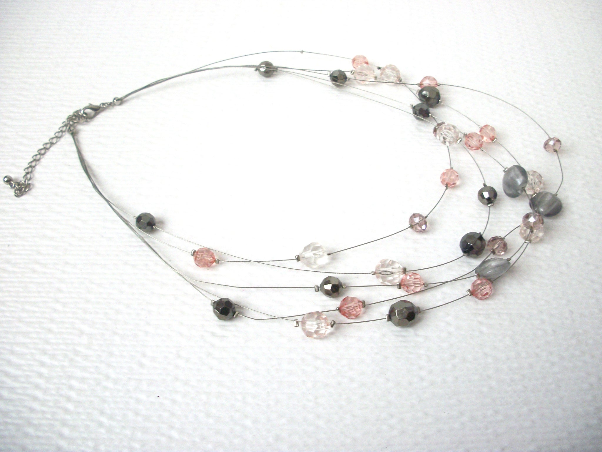 Retro Gray Pink Multi Strand Necklace 112120