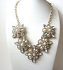 Retro Designer Clear Rhinestone Glass Pearl Statement Necklace 112220