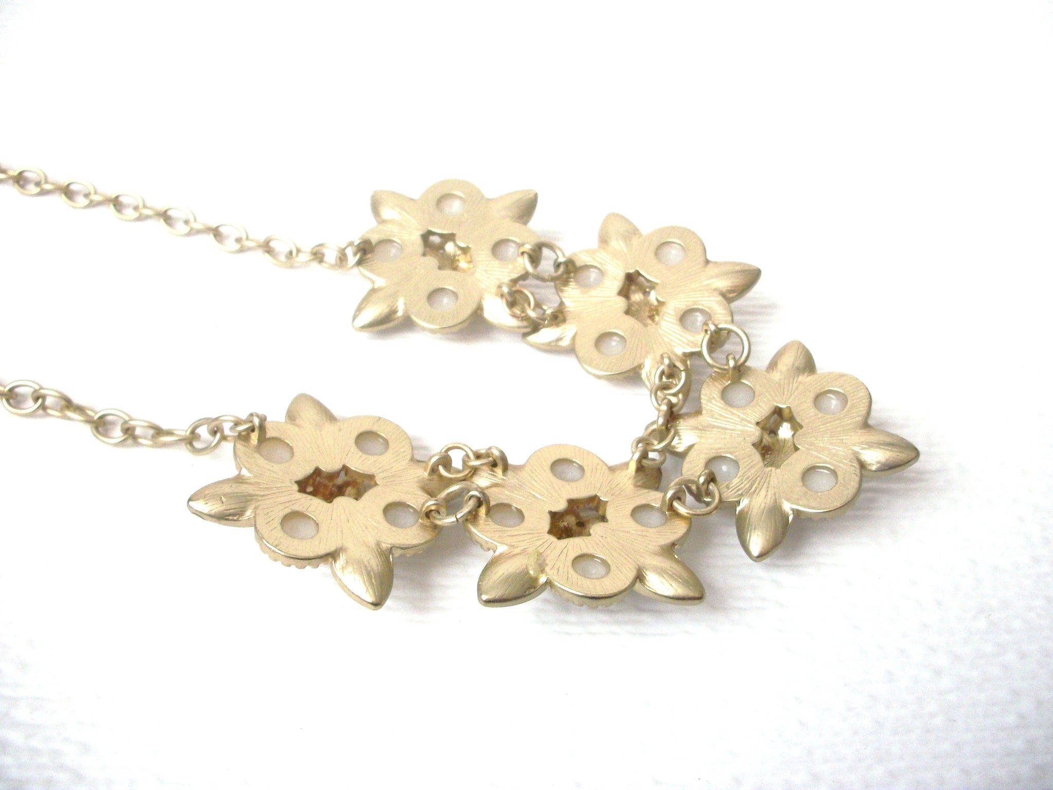 Retro Designer Clear Rhinestone Glass Pearl Statement Necklace 112220