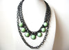 Retro Stamped Dark Silver Green Statement Necklace 112320