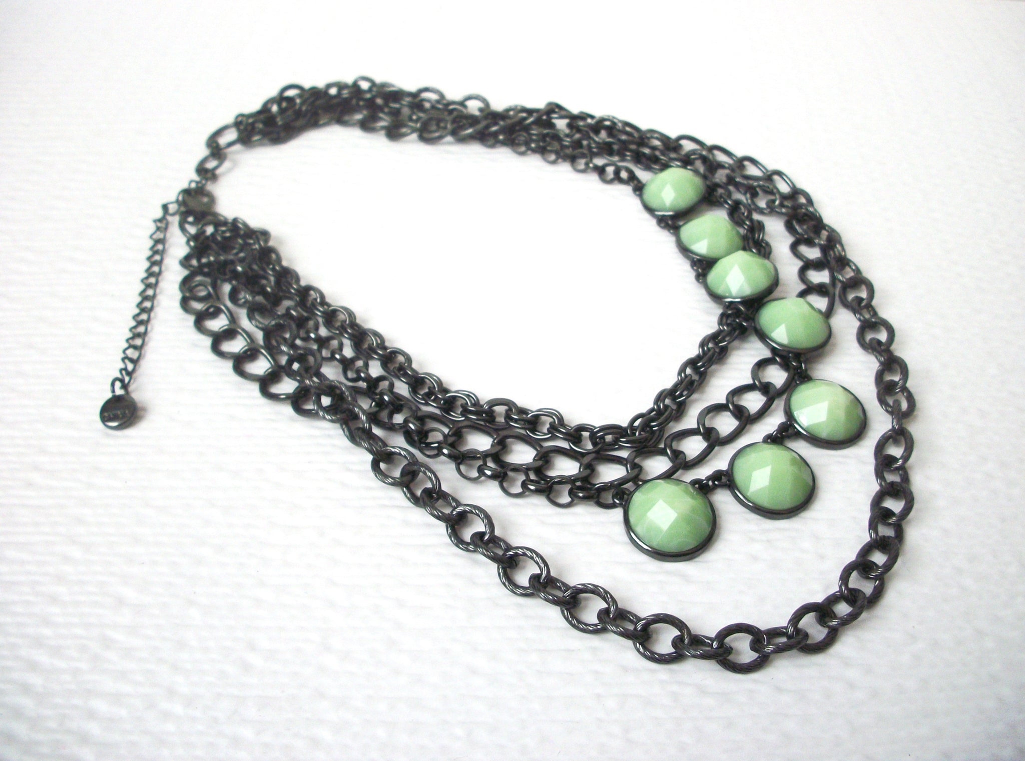 Retro Stamped Dark Silver Green Statement Necklace 112320