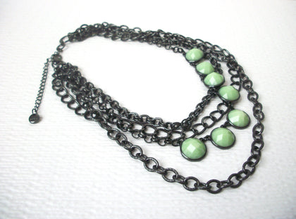 Retro Stamped Dark Silver Green Statement Necklace 112320