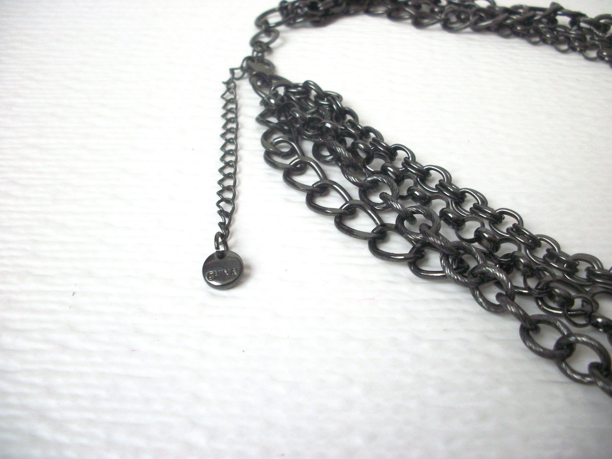 Retro Stamped Dark Silver Green Statement Necklace 112320